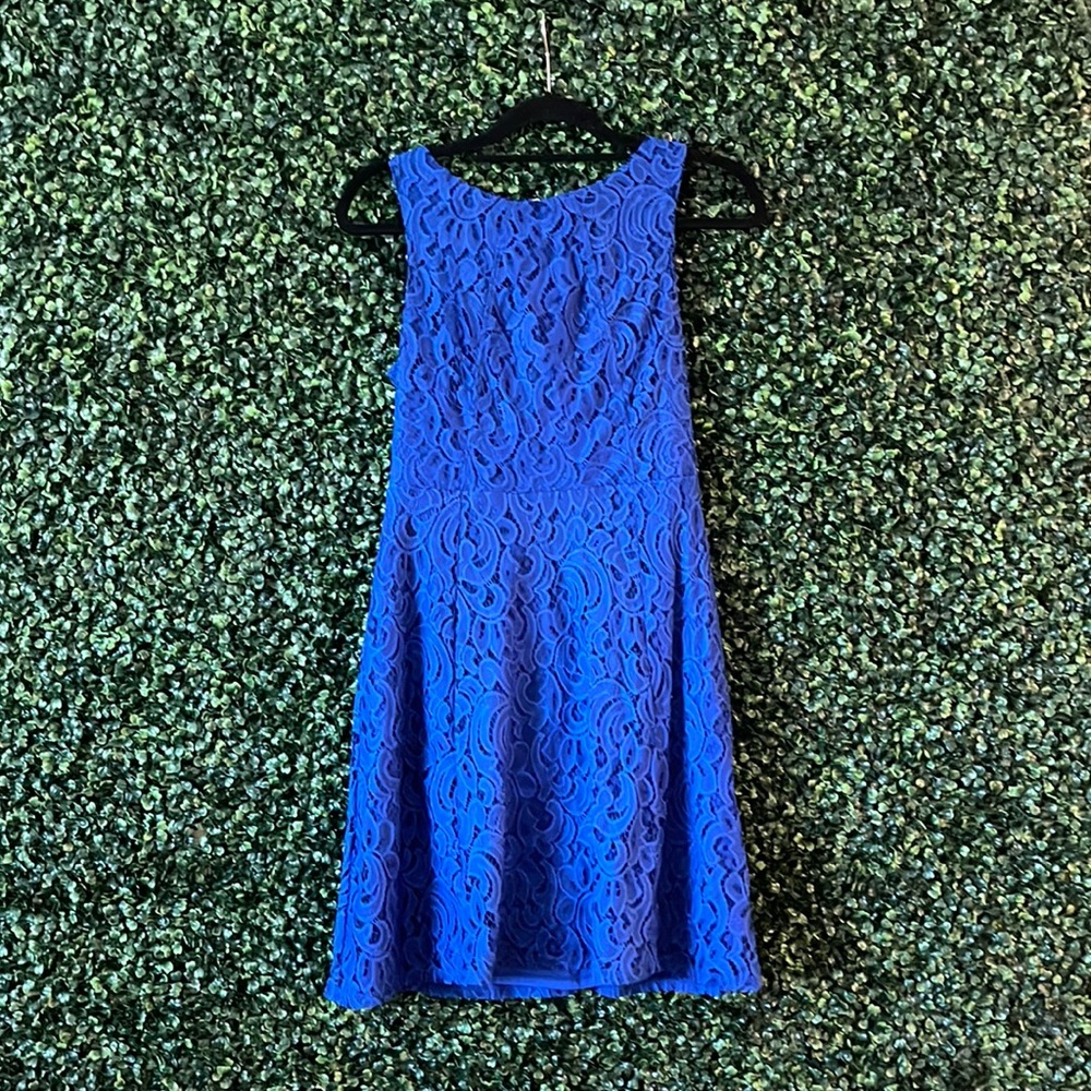 Royal blue high neck lace dress
